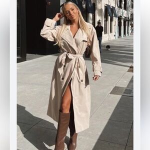 Meshki Andreas Oversized Trench Coat in Beige Tan Size XL
